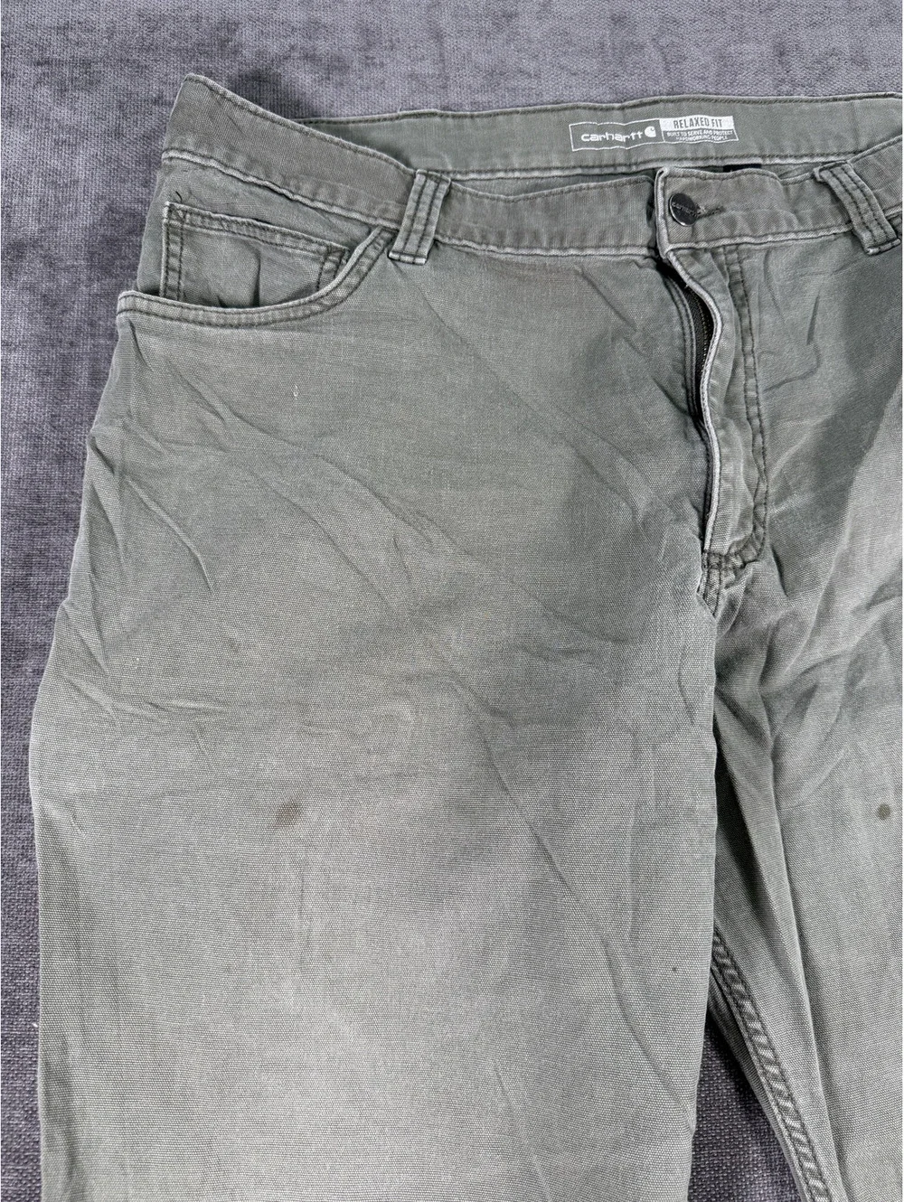 Carhartt Relaxed Fit Olive Green Work Pants, Size 38x30